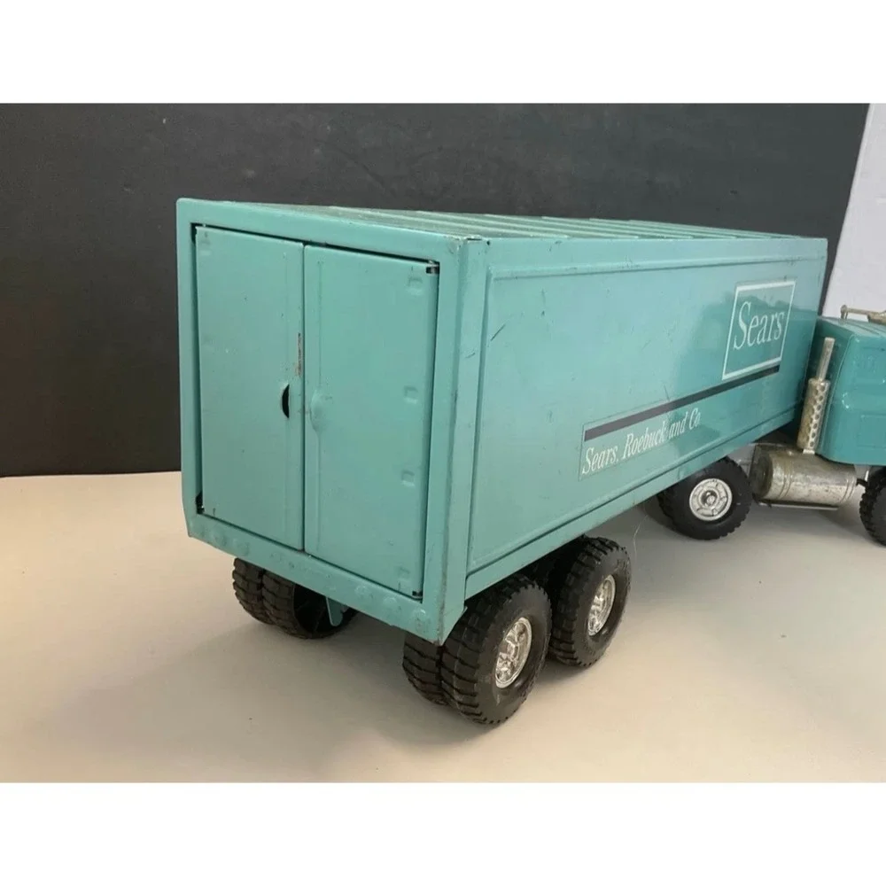 Sears Semi Truck Trailer Kids 21 in Turquoise Good Pressed Steel International